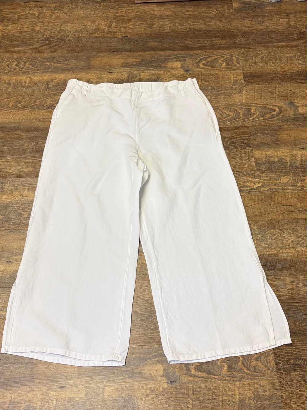 J Jill White Linen Blend Pants Wide Leg Cropped Womens XL Beach Resort Lagenlook